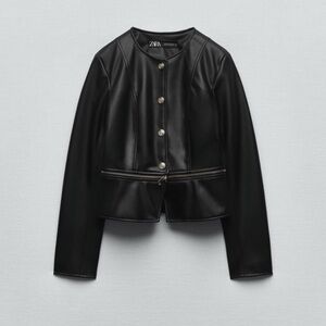 Zara Black Leather Button-Up Jacket